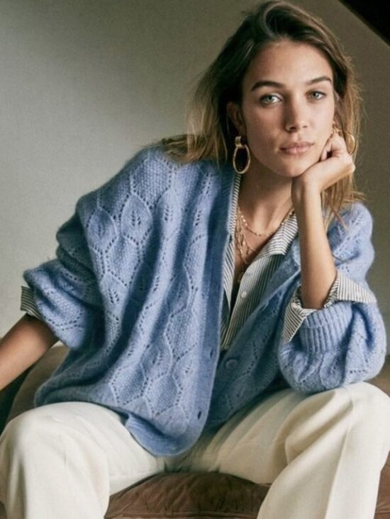Sezane Sweaters - Last Call! Like New Sezane Phoebe Mohair Wool Pointelle Cardigan Storm Blue XS